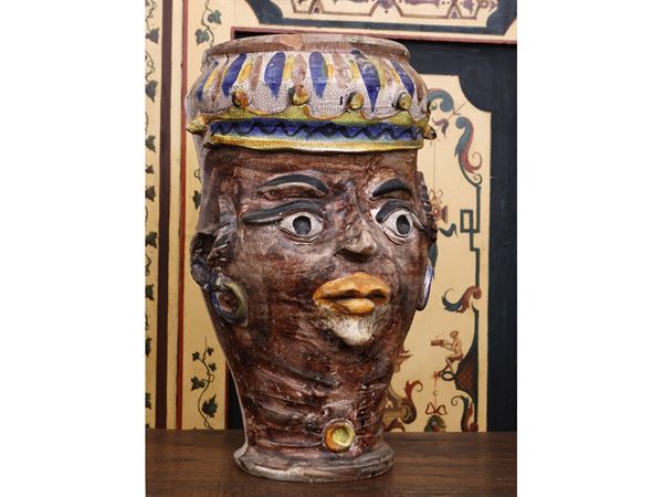 Large anthropomorphic vase in glazed terracotta