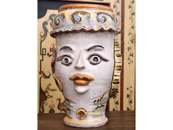 Large anthropomorphic vase in glazed terracotta