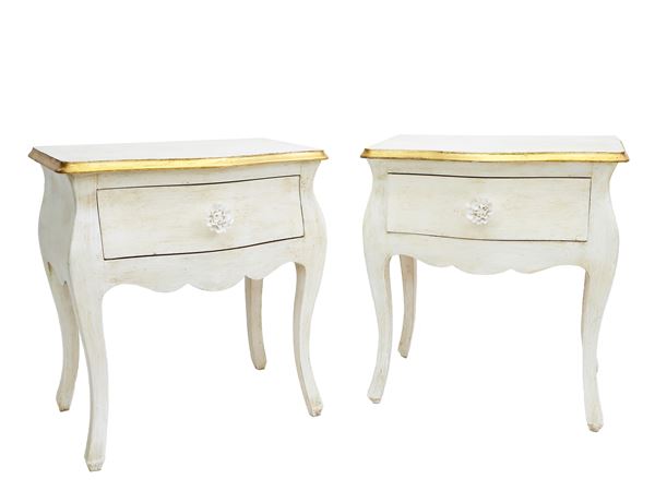 Pair of bedside tables in chalk-coloured lacquered wood