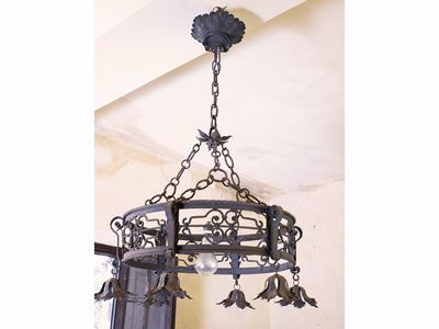 Lampadario a Corona in Ferro Battuto