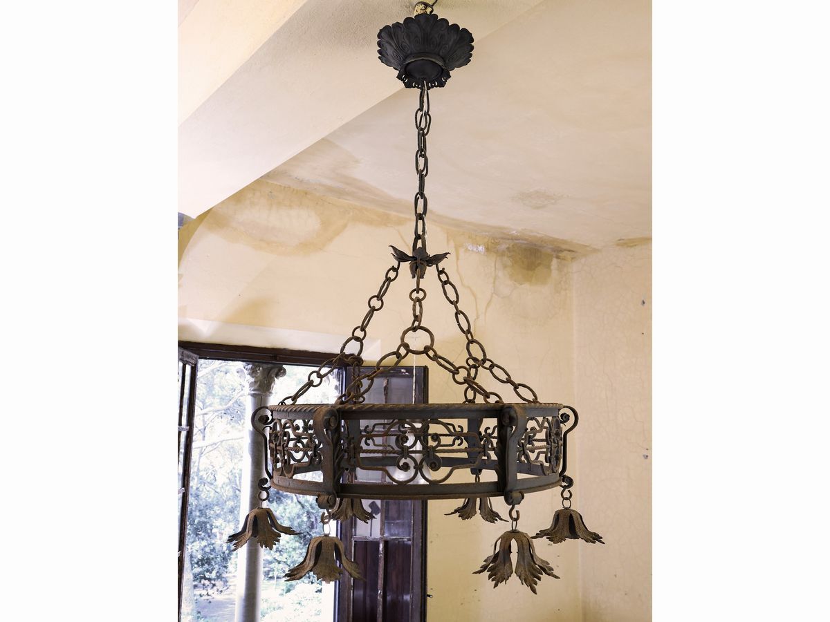 Lampadario a Corona in Ferro Battuto