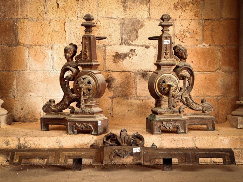 Lotto di Accessori da Camino in Bronzo
