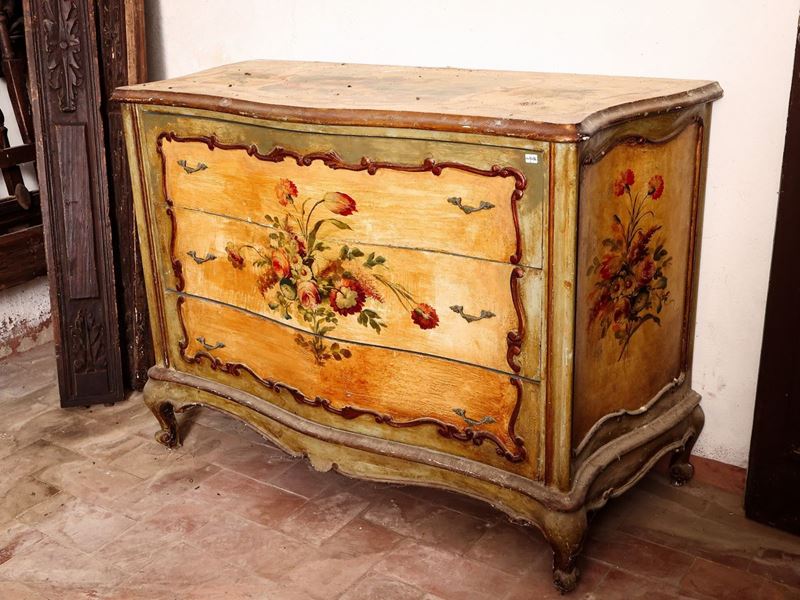 Cassettone in Legno Laccato Color Ocra in Stile Veneziano