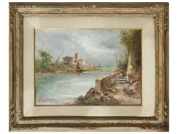 Athos Renzo Brioschi : River landscape  - Auction The art of furnishing - Maison Bibelot - Casa d'Aste Firenze - Milano