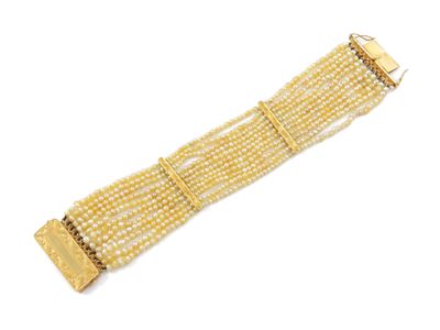 Bracciale Multifilo di Microperle con Elementi e Chiusura in Oro Giallo
