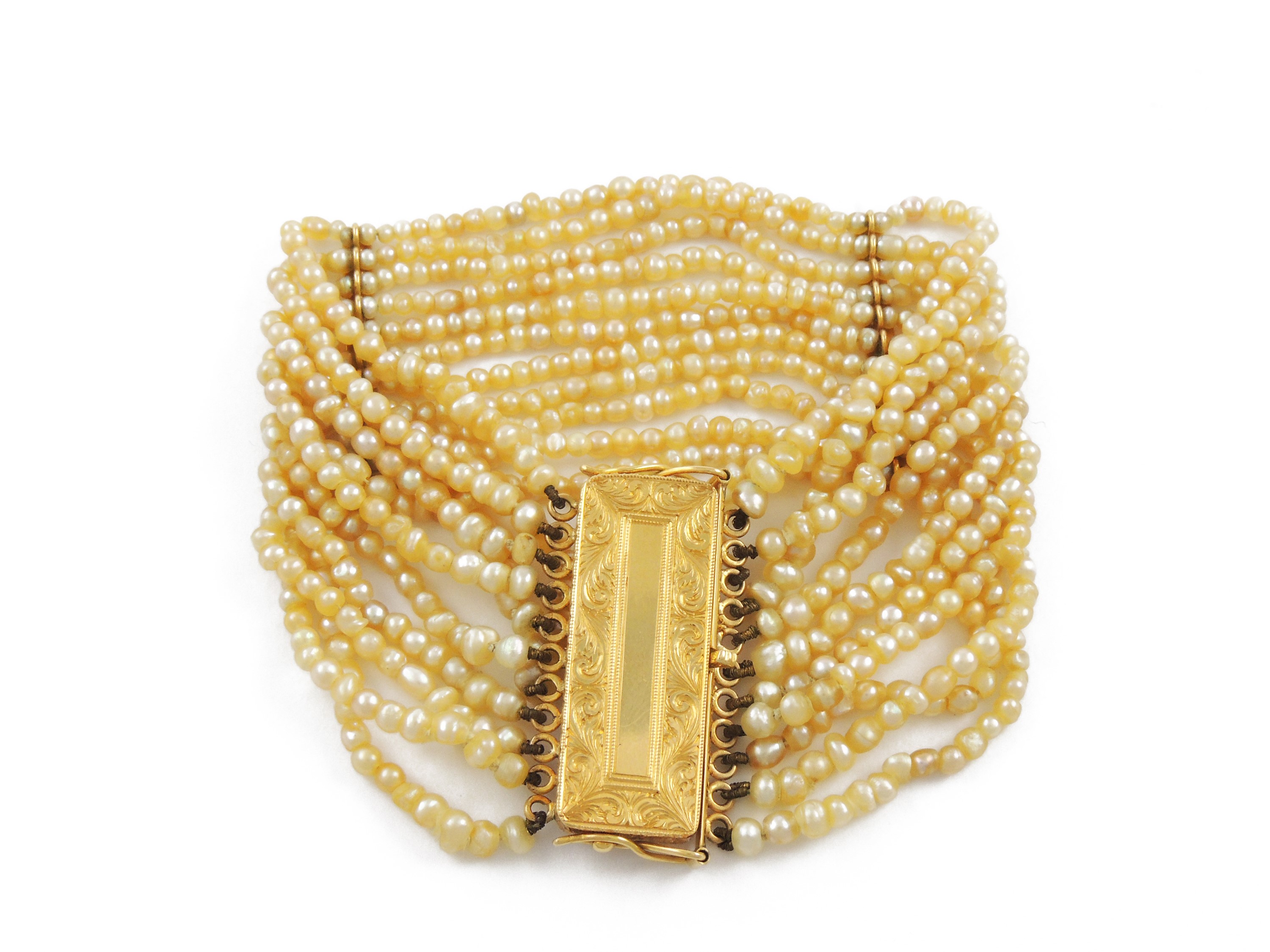 Bracciale Multifilo di Microperle con Elementi e Chiusura in Oro Giallo