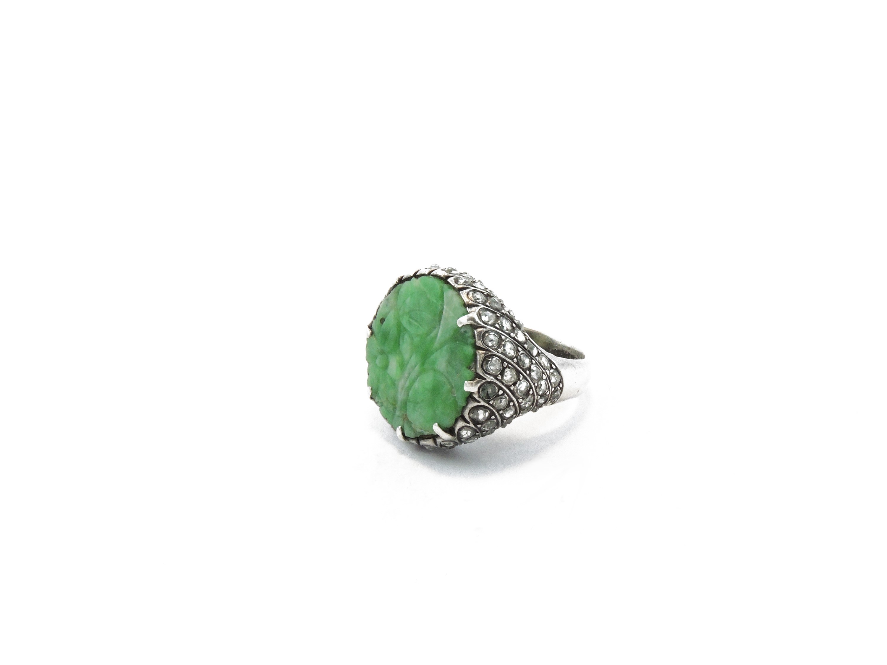 Anello in Argento con Diamanti e Giadeite