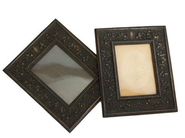 Pair of small patinated bronze frames