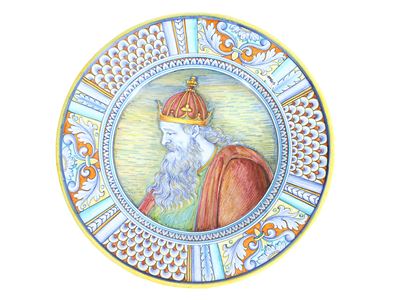 Piatto da Parata in Terracotta Smaltata, Sberna Deruta