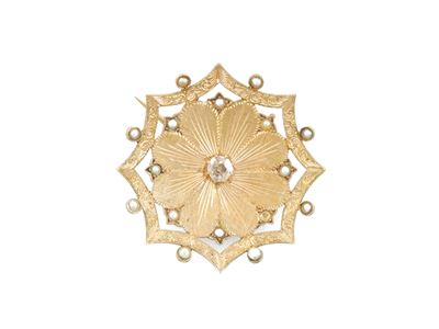Spilla Pendente in Oro Rosa a Basso Titolo con Diamante e Microperle