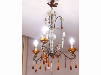 Lampadario in Metallo e Vetro Incolore