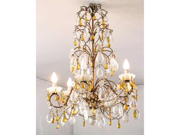 Basket chandelier in metal and glass  (20th century)  - Auction The classic house. Timeless style - Maison Bibelot - Casa d'Aste Firenze - Milano