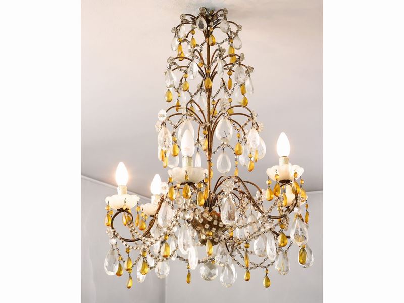 Lampadario a Paniere in Metallo e Vetro