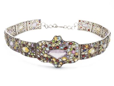 Cintura Indiana in Argento con Gemme Multicolore