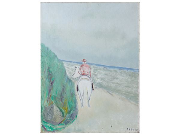 Giuseppe Cesetti : Paesaggio marino con fantino a cavallo  - Asta La Casa Moderna - Maison Bibelot - Casa d'Aste Firenze - Milano