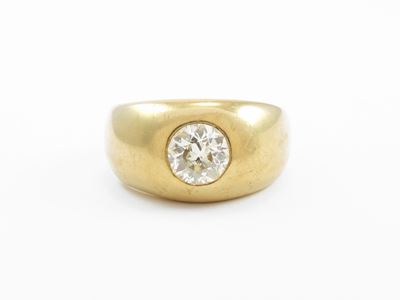 Anello a Fascia da Uomo in Oro Giallo con Diamante