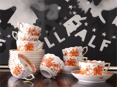 Serie di Dodici Tazzine da Caffè in Porcellana, Indian Basket, Herend