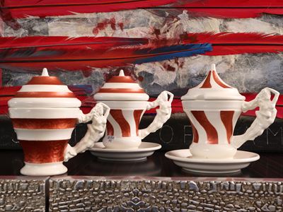 Serie di Dodici Tazze da Cioccolata in Terraglia, Fausto Bandi per Ceramina
