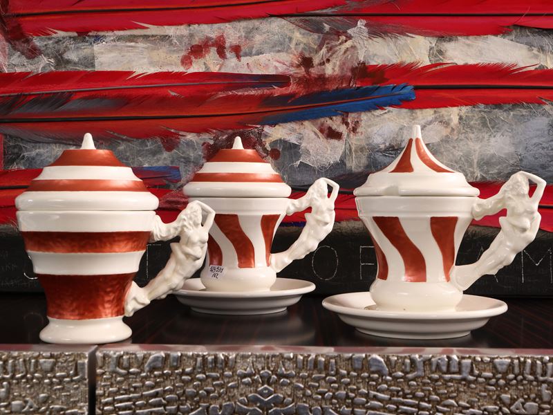 Serie di Dodici Tazze da Cioccolata in Terraglia, Fausto Bandi per Ceramina