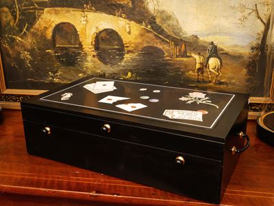 Grande Cofanetto per Collezioni in Legno Ebanizzato e Scagliola