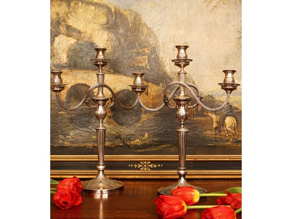 Coppia di candelabri in argento, Pampaloni