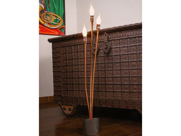 Floor or table lamp in copper and steel
