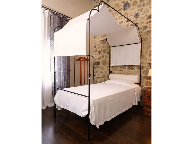 Letto Singolo a Baldacchino in Metallo Patinato