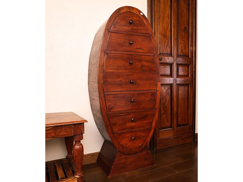 Cassettiera Impiallacciata in Legno Tenero ed Altre Essenze