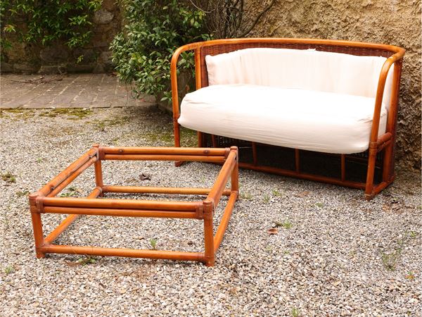 Pair of garden sofas in bamboo and wicker