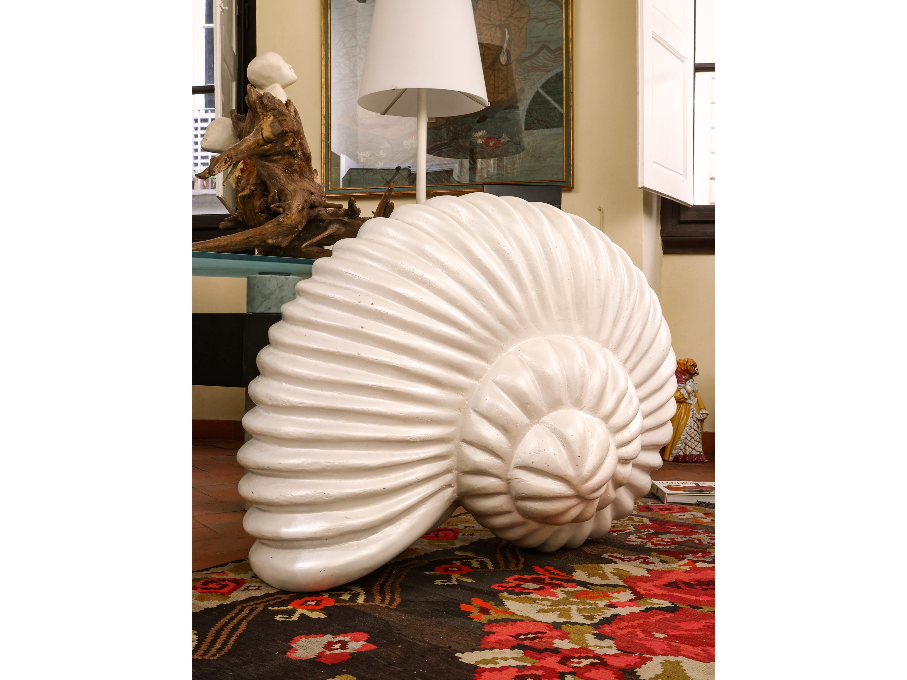 Grande Conchiglia Decorativa in Resina Bianca