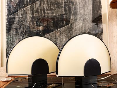 Coppia di Lampade a Ventaglio in Materiale Plastico Bianco