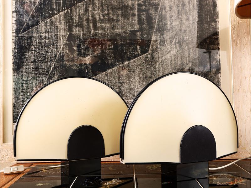 Coppia di Lampade a Ventaglio in Materiale Plastico Bianco