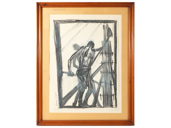 Dino Grassi : Carpentieri 1965  ((XX secolo))  - Asta La Collezione Bendinelli - Maison Bibelot - Casa d'Aste Firenze - Milano