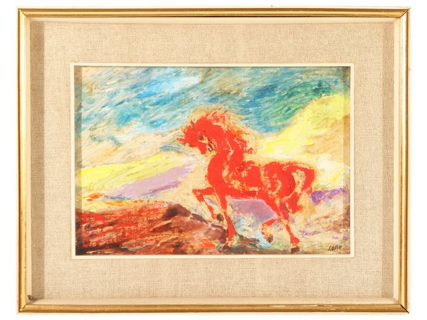 Aligi Sassu - Cavallino rosso in un paesaggio