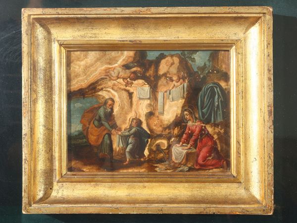 Scuola emiliana : Holy Family of laundry  (17th century)  - Auction The classic house. Timeless style - Maison Bibelot - Casa d'Aste Firenze - Milano