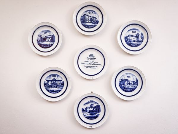 Serie di sei piatti da collezione in porcellana, Le Ville Fiorentine, Richard Ginori