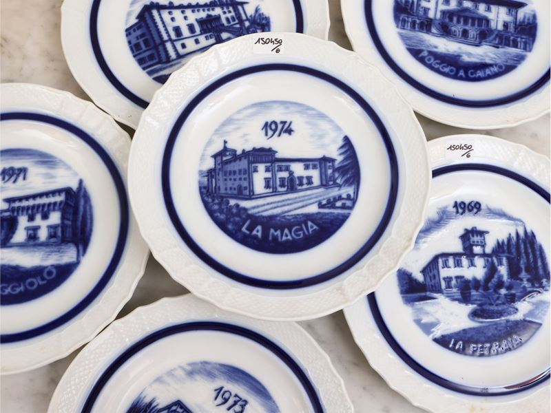 Serie di Sei Piatti in Porcellana le Ville Fiorentine, Richard Ginori