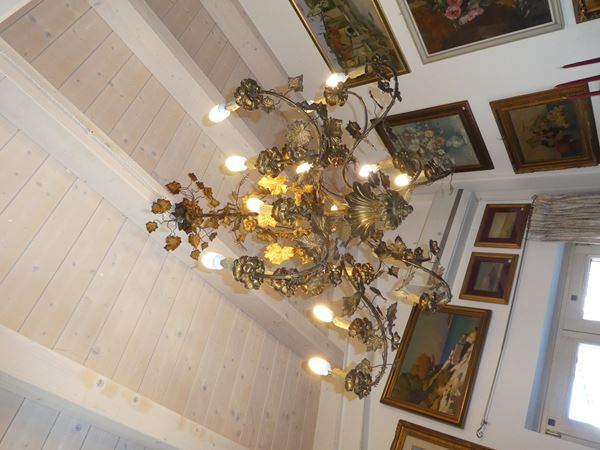 Large gilt tole chandelier