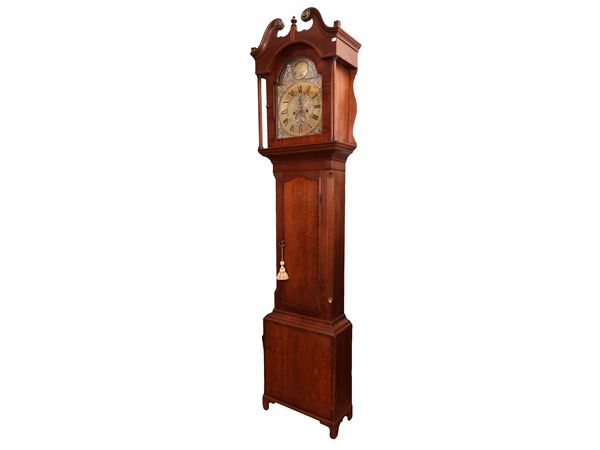 Tower clock veneered and inlaid in oak, walnut and other essences