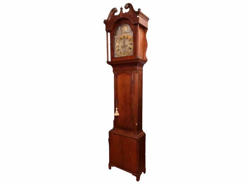 Orologio a Torre Impiallacciato e Dintarsiato in Rovere, Noce ed Altre Essenze