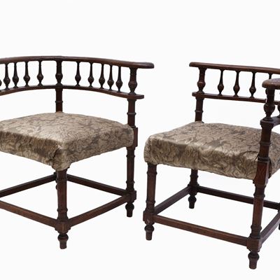 Coppia di Poltroncine Ad Angolo in Noce