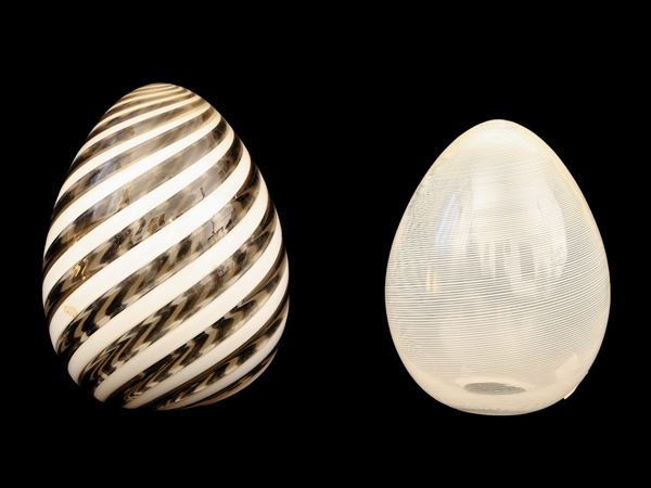 Two blown glass eggs, Venini Murano, 1983 and 1984