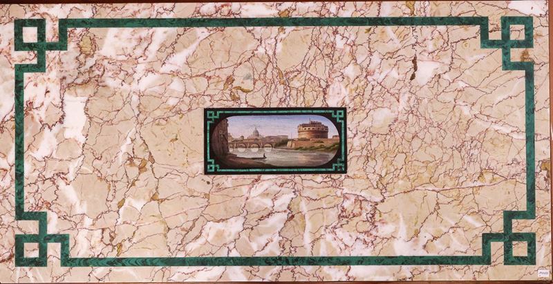 Tavolino da Caffé in Noce, Marmo e Micromosaico