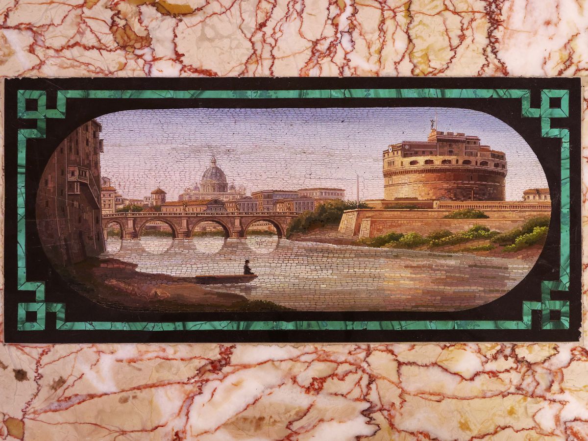 Tavolino da Caffé in Noce, Marmo e Micromosaico