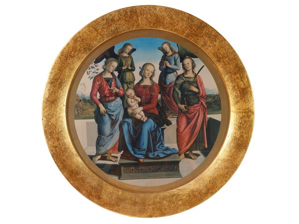 Madonna in trono con Bambino, due Sante e du angeli, dal Perugino  - Asta Una casa al Ponte Vecchio - Maison Bibelot - Casa d'Aste Firenze - Milano