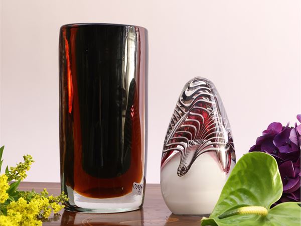 Caramel colored heavy glass vase