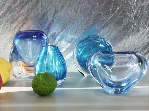 Four blown glass vases