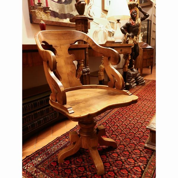 Swivel desk armchair in walnut