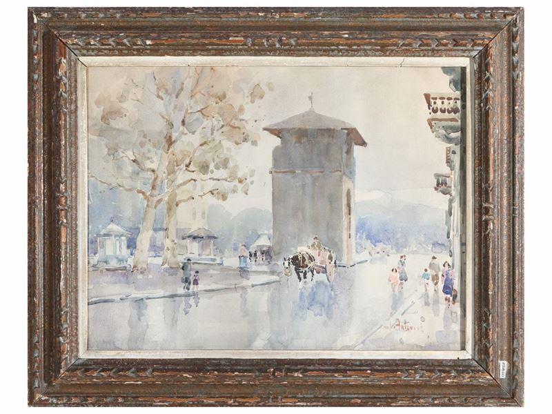 Giulio Falzoni - Scorcio di Strada Fiorentina con Figure
