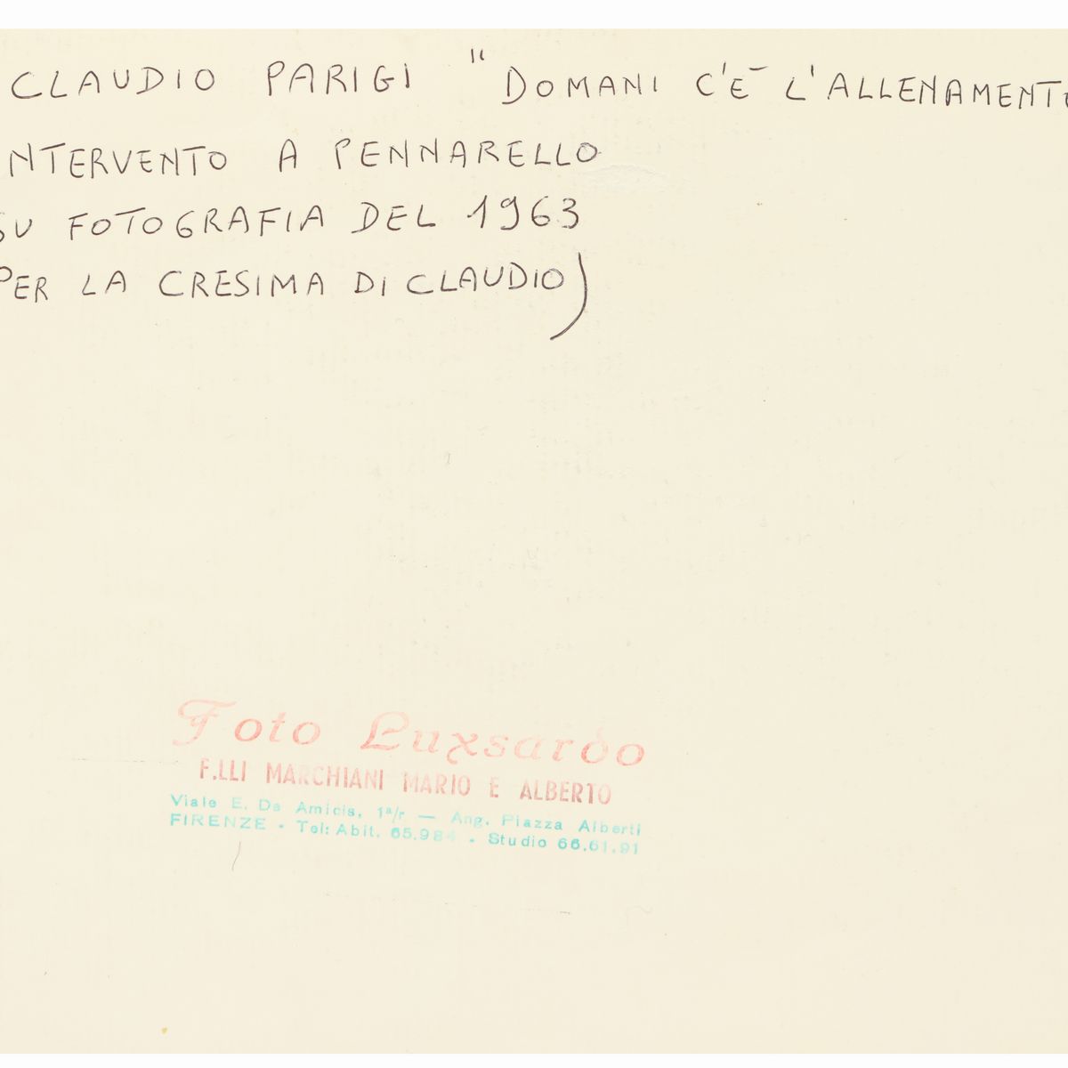 Claudio Parigi - Due Fotografie: Domani C'è L'allenamento e Ci Vuole Buona Educazione Anche a Car...